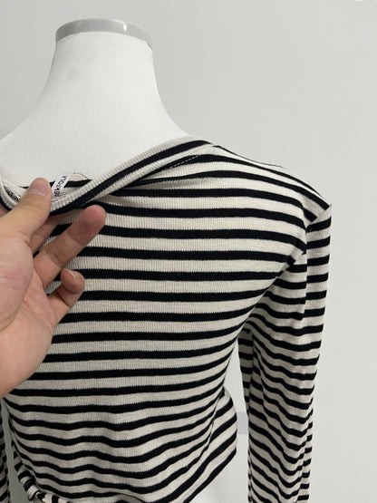 NkFOLK Womens Striped Long Sleeve Crop Top Crewneck Basic Fitted T Shirts