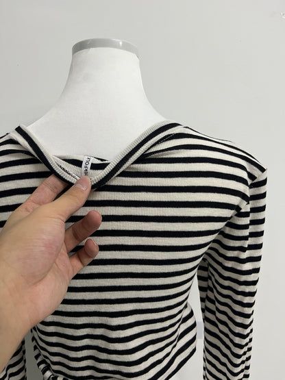NkFOLK Womens Striped Long Sleeve Crop Top Crewneck Basic Fitted T Shirts