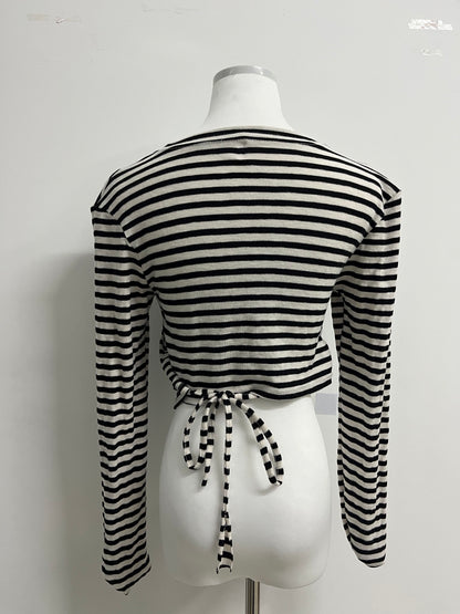 NkFOLK Womens Striped Long Sleeve Crop Top Crewneck Basic Fitted T Shirts