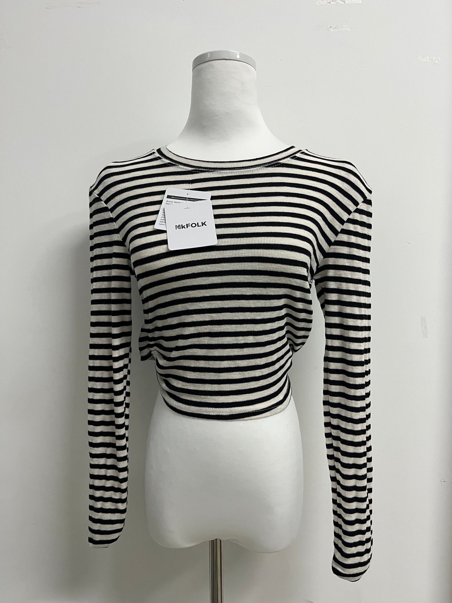 NkFOLK Womens Striped Long Sleeve Crop Top Crewneck Basic Fitted T Shirts