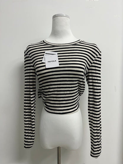 NkFOLK Womens Striped Long Sleeve Crop Top Crewneck Basic Fitted T Shirts