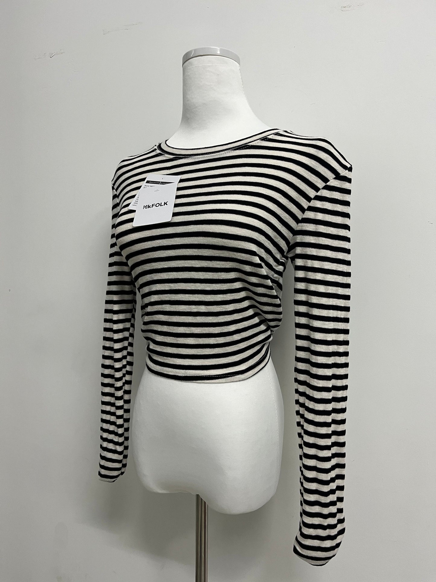 NkFOLK Womens Striped Long Sleeve Crop Top Crewneck Basic Fitted T Shirts
