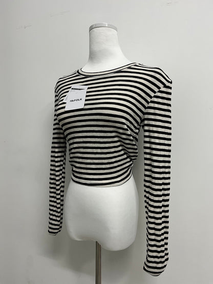 NkFOLK Womens Striped Long Sleeve Crop Top Crewneck Basic Fitted T Shirts