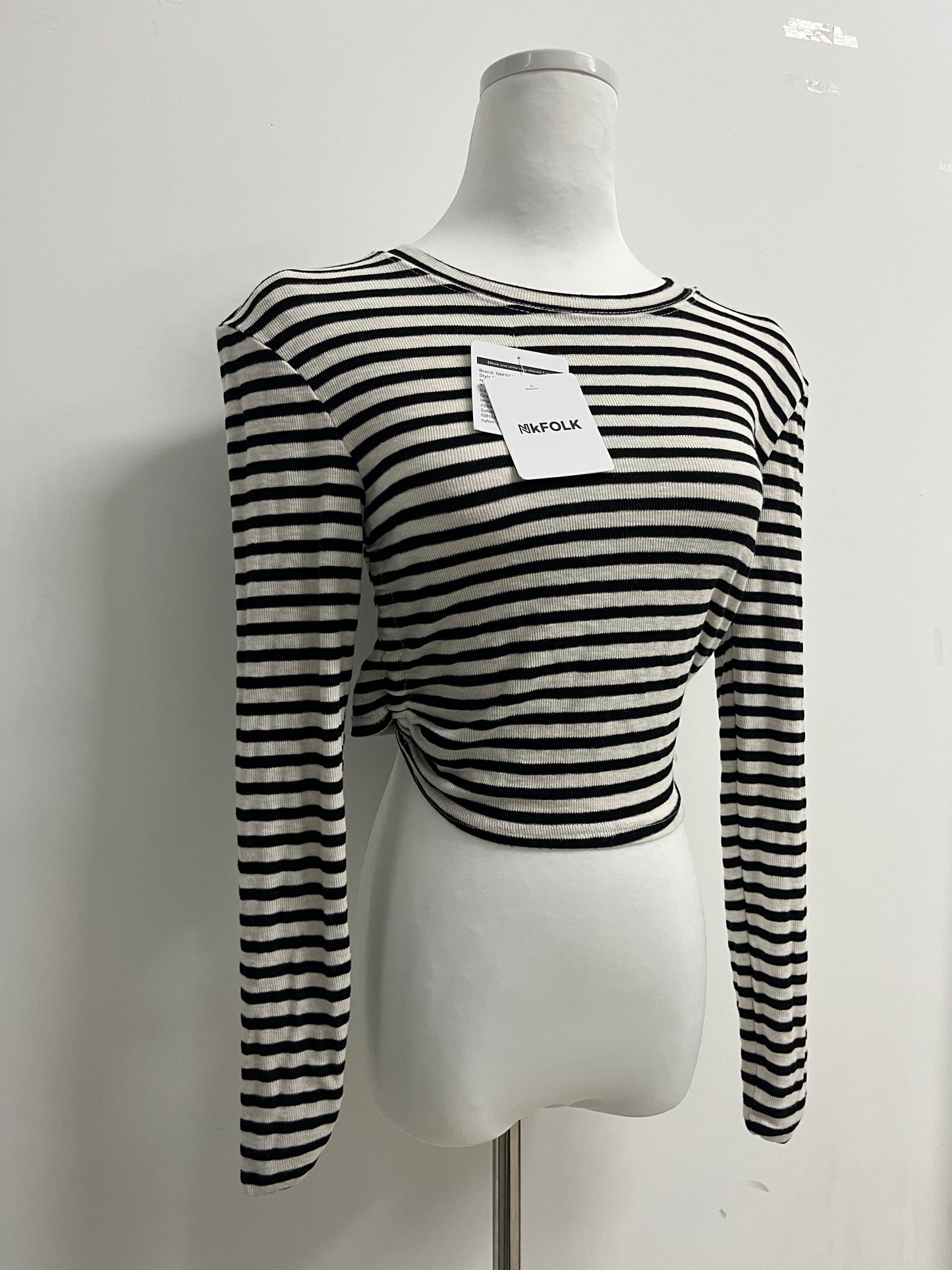 NkFOLK Womens Striped Long Sleeve Crop Top Crewneck Basic Fitted T Shirts