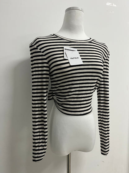 NkFOLK Womens Striped Long Sleeve Crop Top Crewneck Basic Fitted T Shirts
