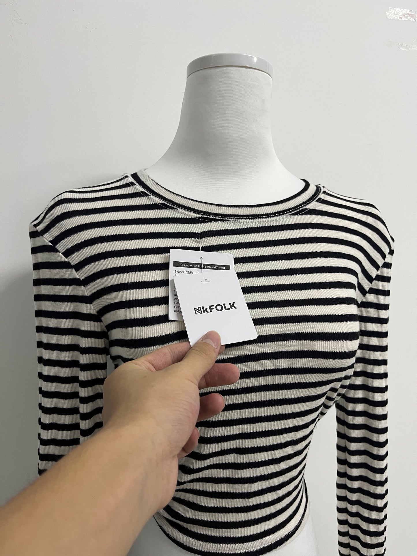 NkFOLK Womens Striped Long Sleeve Crop Top Crewneck Basic Fitted T Shirts