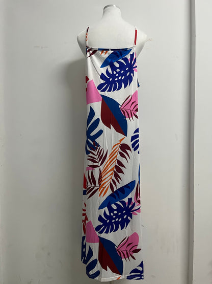 NkFOLK Womens Summer Boho Floral Printed Spaghetti Strap Maxi Dresses Casual V-Neck Sleeveless Beach Sundress