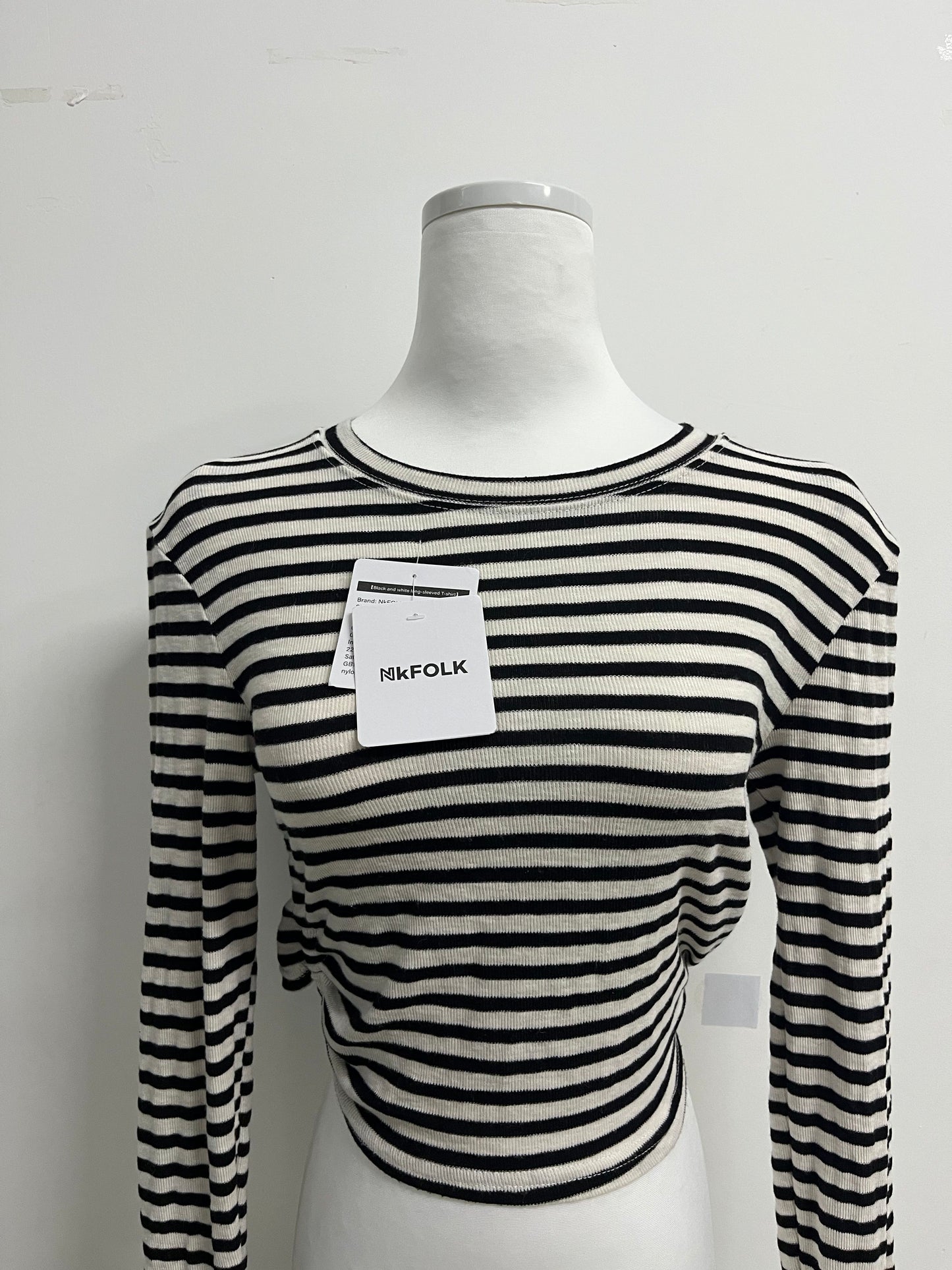 NkFOLK Womens Striped Long Sleeve Crop Top Crewneck Basic Fitted T Shirts