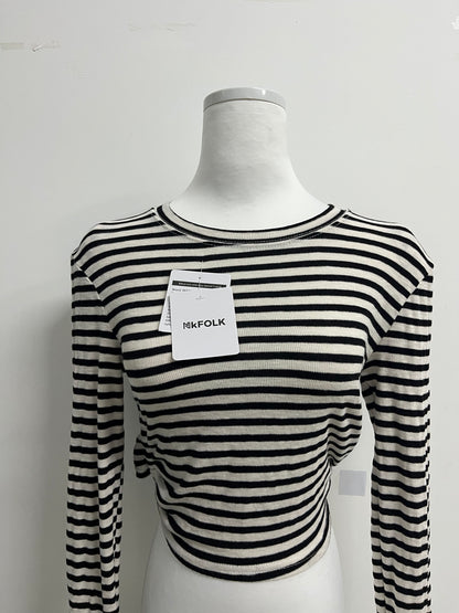 NkFOLK Womens Striped Long Sleeve Crop Top Crewneck Basic Fitted T Shirts