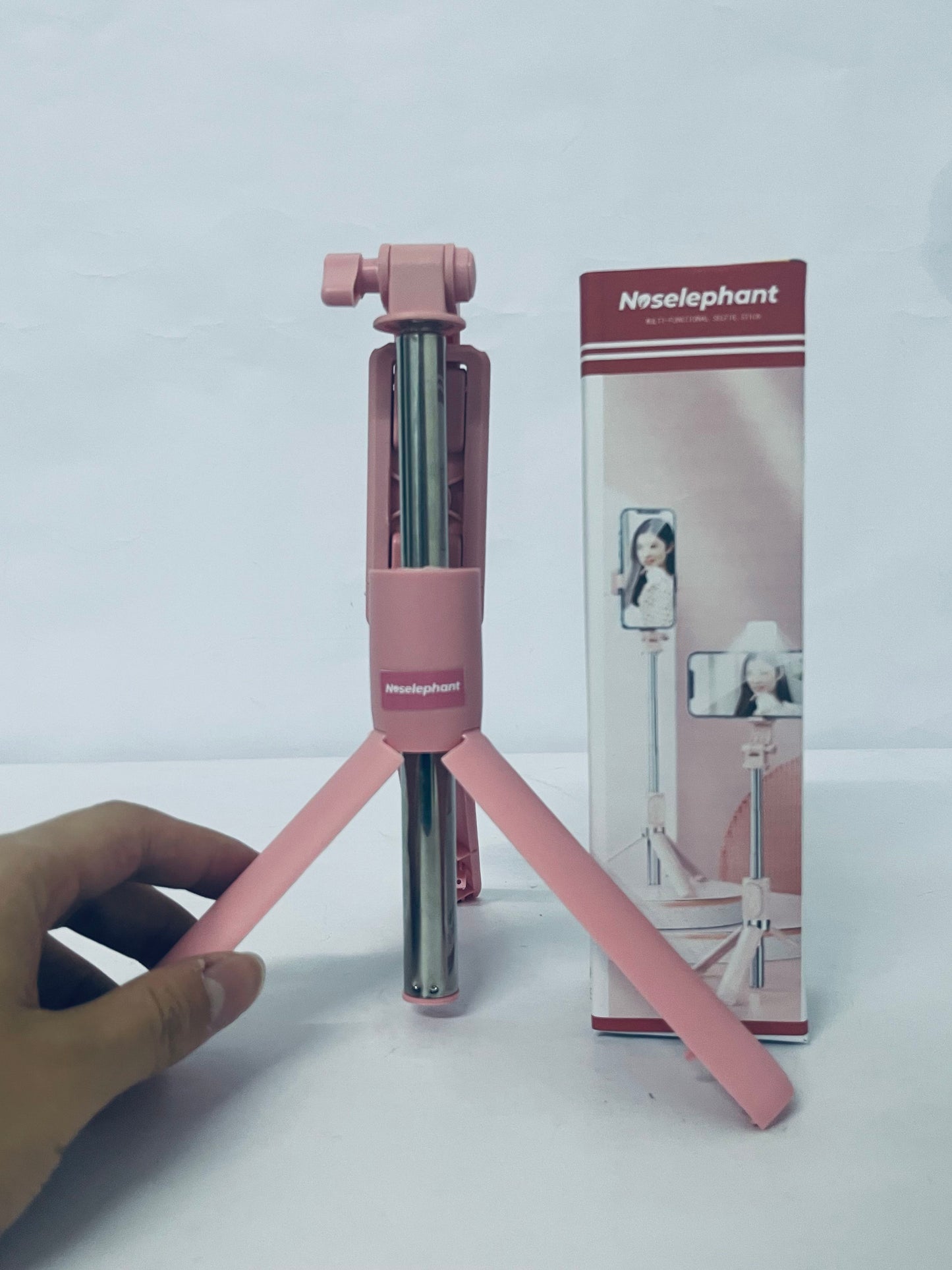 Noselephant Tripod and Selfie Stick, Compatible with All Phones, Bluetooth Remote, 3 in 1 LED Light, 40" Extension (Pink)