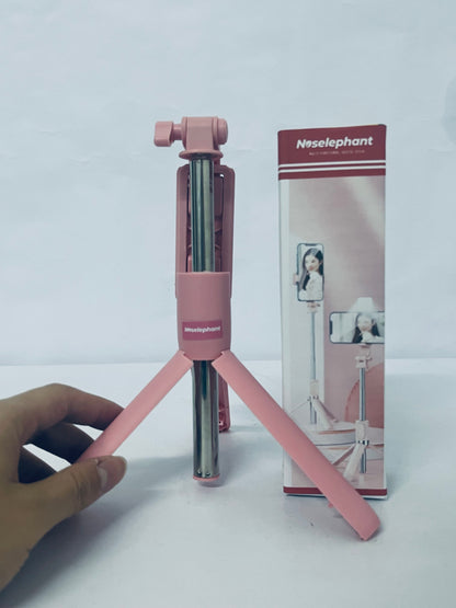 Noselephant Tripod and Selfie Stick, Compatible with All Phones, Bluetooth Remote, 3 in 1 LED Light, 40" Extension (Pink)