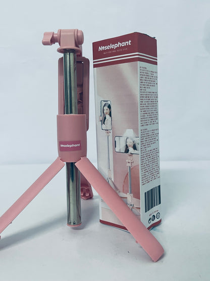 Noselephant Tripod and Selfie Stick, Compatible with All Phones, Bluetooth Remote, 3 in 1 LED Light, 40" Extension (Pink)