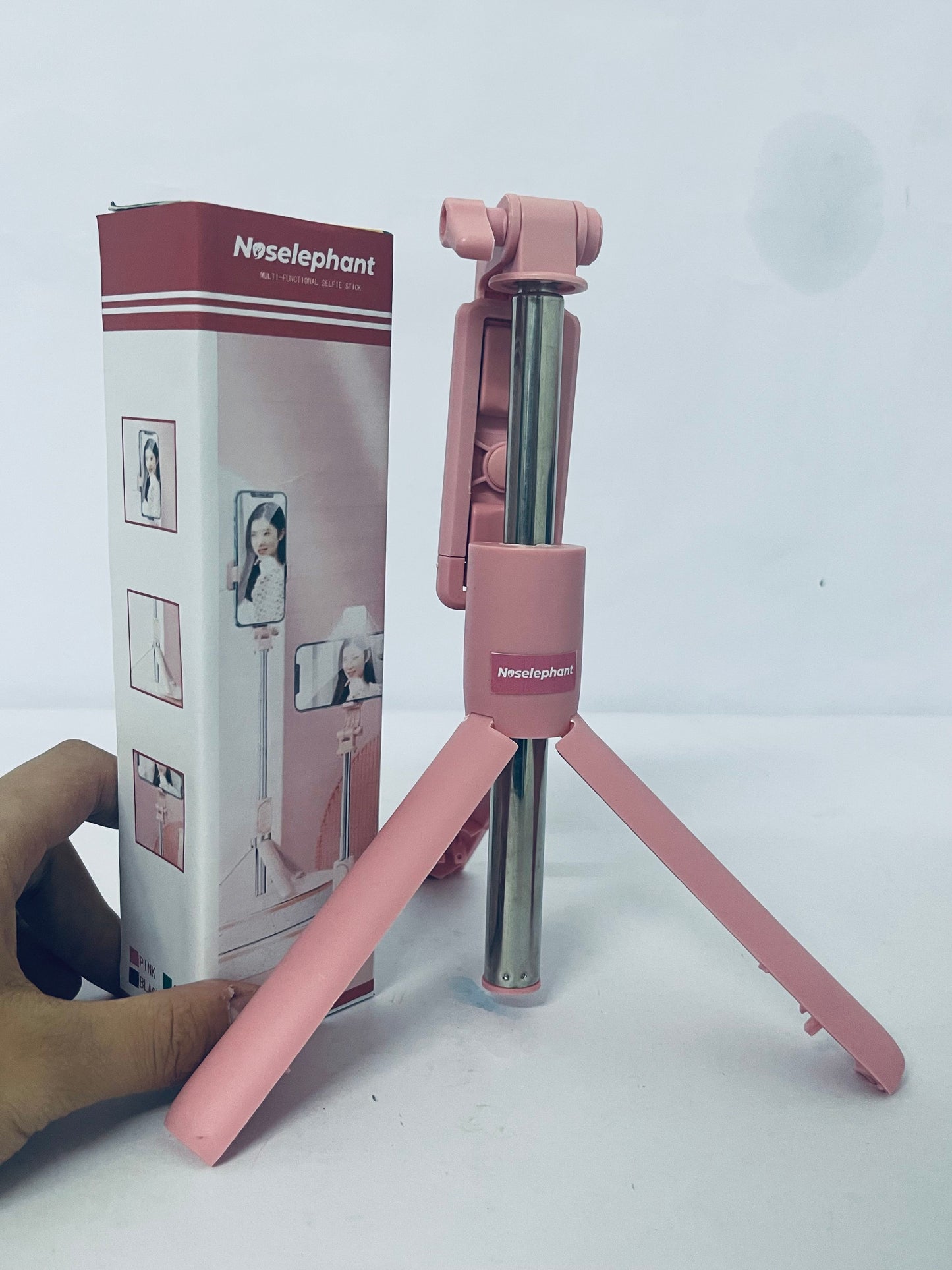 Noselephant Tripod and Selfie Stick, Compatible with All Phones, Bluetooth Remote, 3 in 1 LED Light, 40" Extension (Pink)