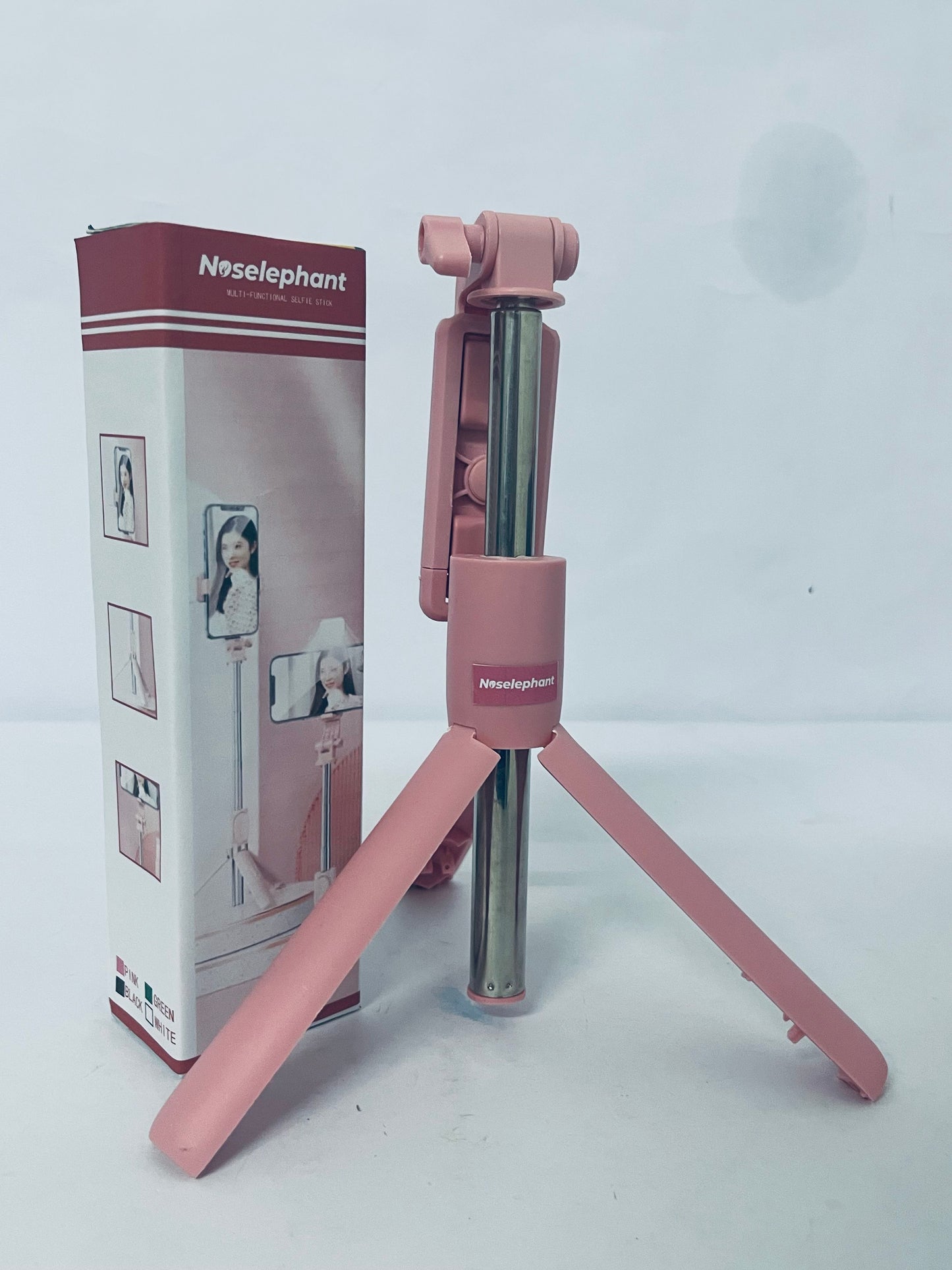 Noselephant Tripod and Selfie Stick, Compatible with All Phones, Bluetooth Remote, 3 in 1 LED Light, 40" Extension (Pink)