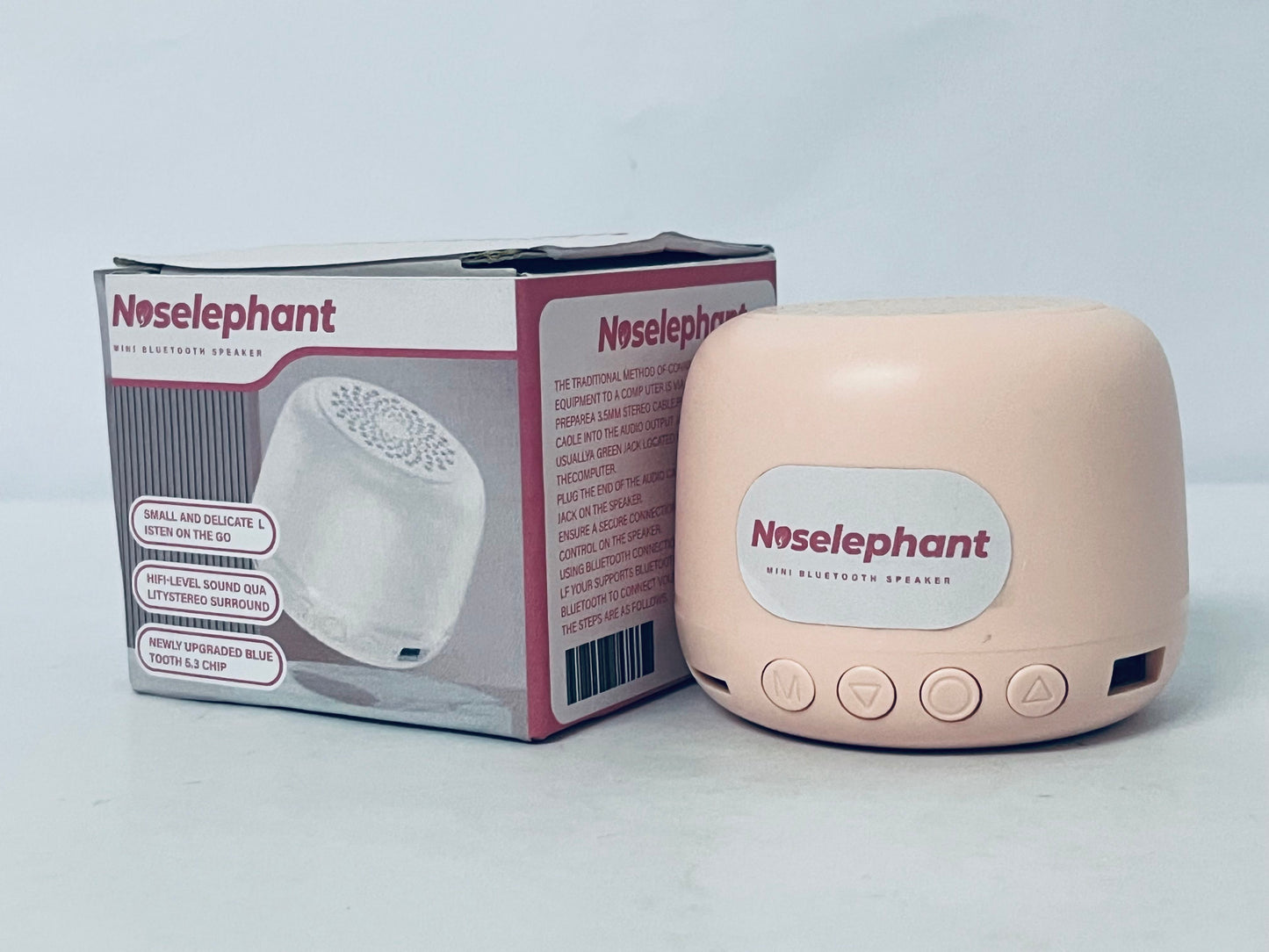 Noselephant Portable Bluetooth Speakers with Strap Easy to Carry, Wireless IPX5 Waterproof Mini Speaker with Loud Stereo Sound, 20 Hours Playtime, Rechargeable Battery, Built-in Microphone, Pink