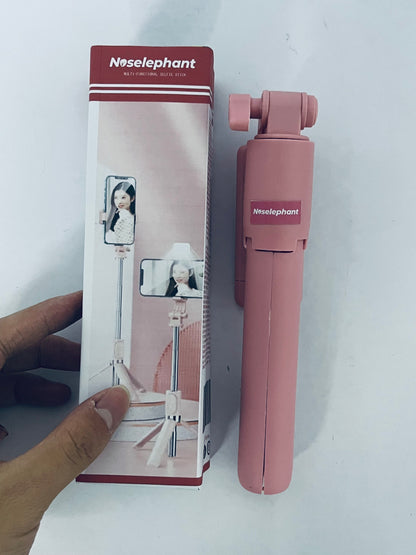 Noselephant Tripod and Selfie Stick, Compatible with All Phones, Bluetooth Remote, 3 in 1 LED Light, 40" Extension (Pink)