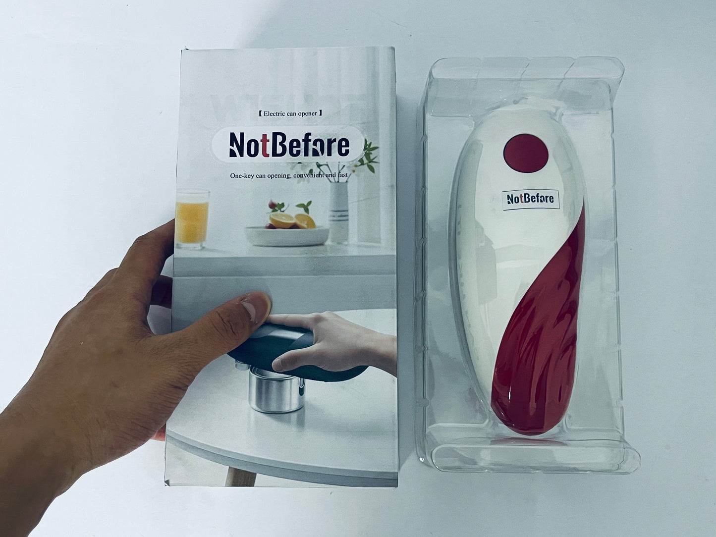 NotBefore Auto Electric Can Opener: Open Your Cans with A Simple Press of Button - Automatic, Hands Free, Smooth Edge, Battery Operated, (Red)