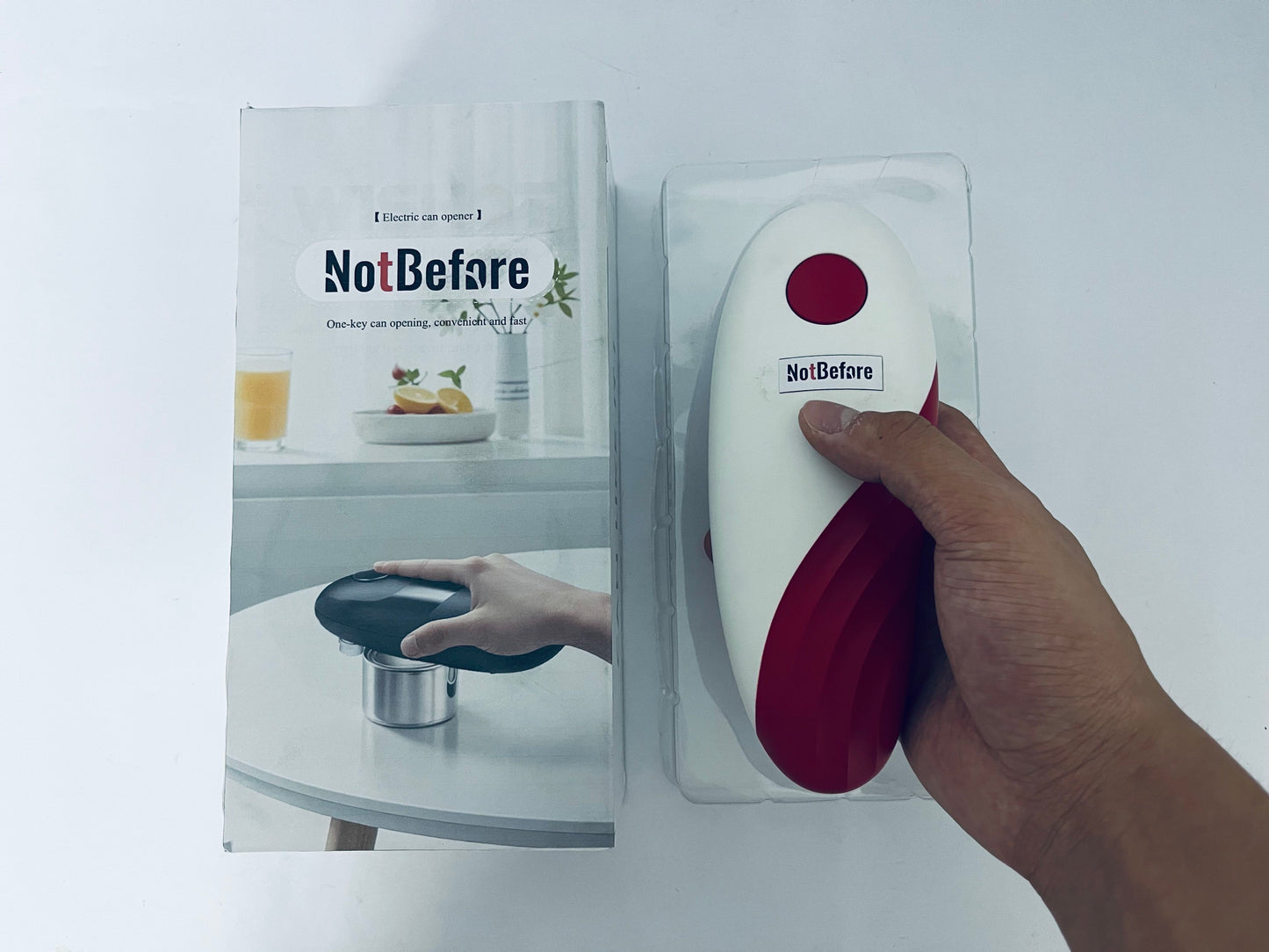 NotBefore Auto Electric Can Opener: Open Your Cans with A Simple Press of Button - Automatic, Hands Free, Smooth Edge, Battery Operated, (Red)