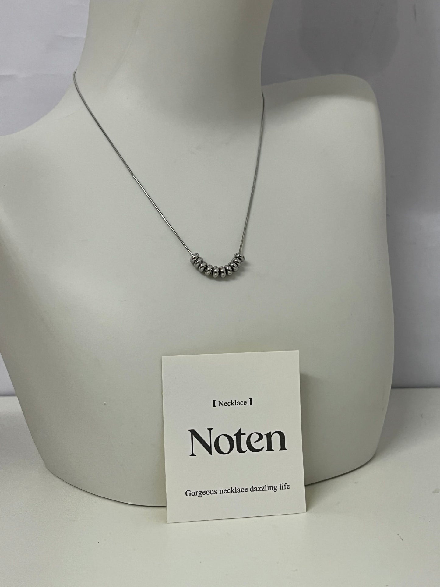 [Noten Necklaces [jewellery]]-Dainty Beaded Silver Necklace - Minimalist Versatile Everyday Collarbone Chain