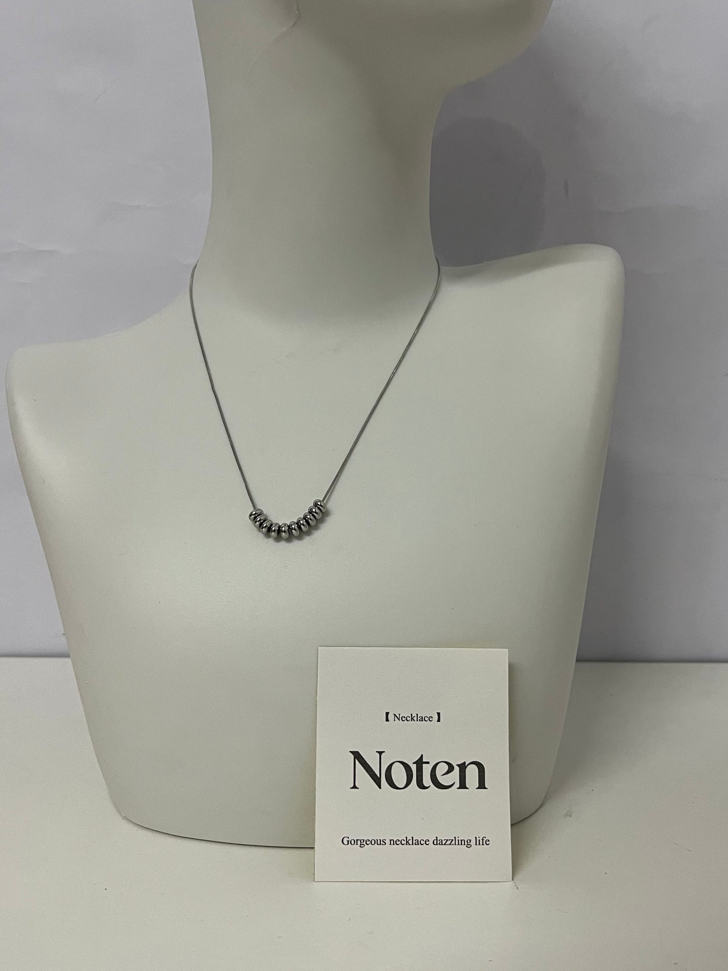 [Noten Necklaces [jewellery]]-Dainty Beaded Silver Necklace - Minimalist Versatile Everyday Collarbone Chain