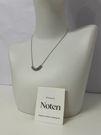 [Noten Necklaces [jewellery]]-Dainty Beaded Silver Necklace - Minimalist Versatile Everyday Collarbone Chain