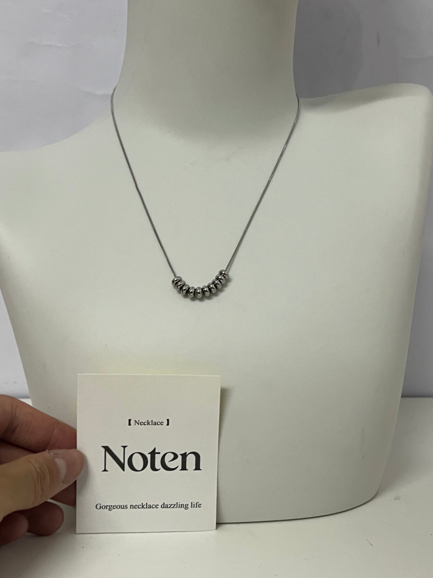 [Noten Necklaces [jewellery]]-Dainty Beaded Silver Necklace - Minimalist Versatile Everyday Collarbone Chain