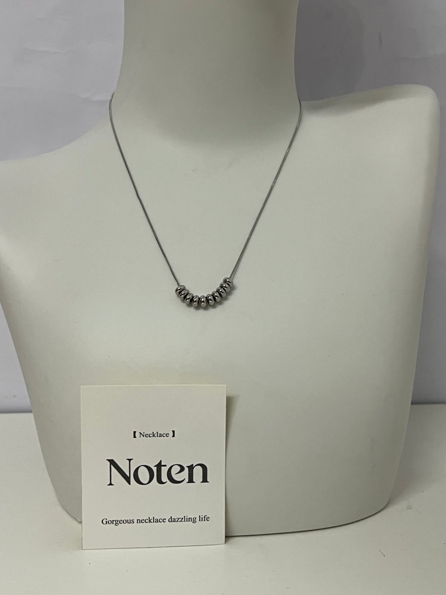 [Noten Necklaces [jewellery]]-Dainty Beaded Silver Necklace - Minimalist Versatile Everyday Collarbone Chain