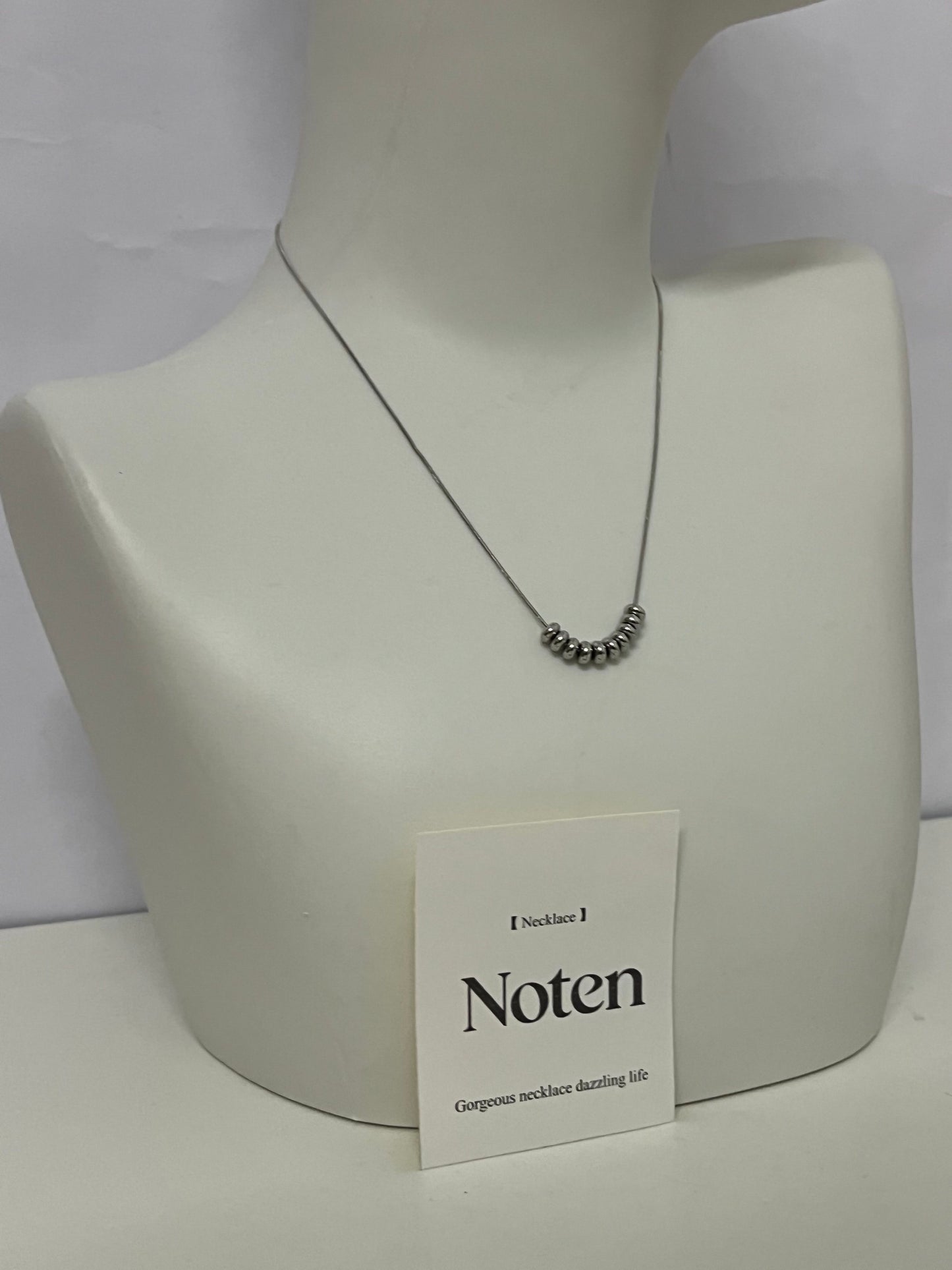 [Noten Necklaces [jewellery]]-Dainty Beaded Silver Necklace - Minimalist Versatile Everyday Collarbone Chain