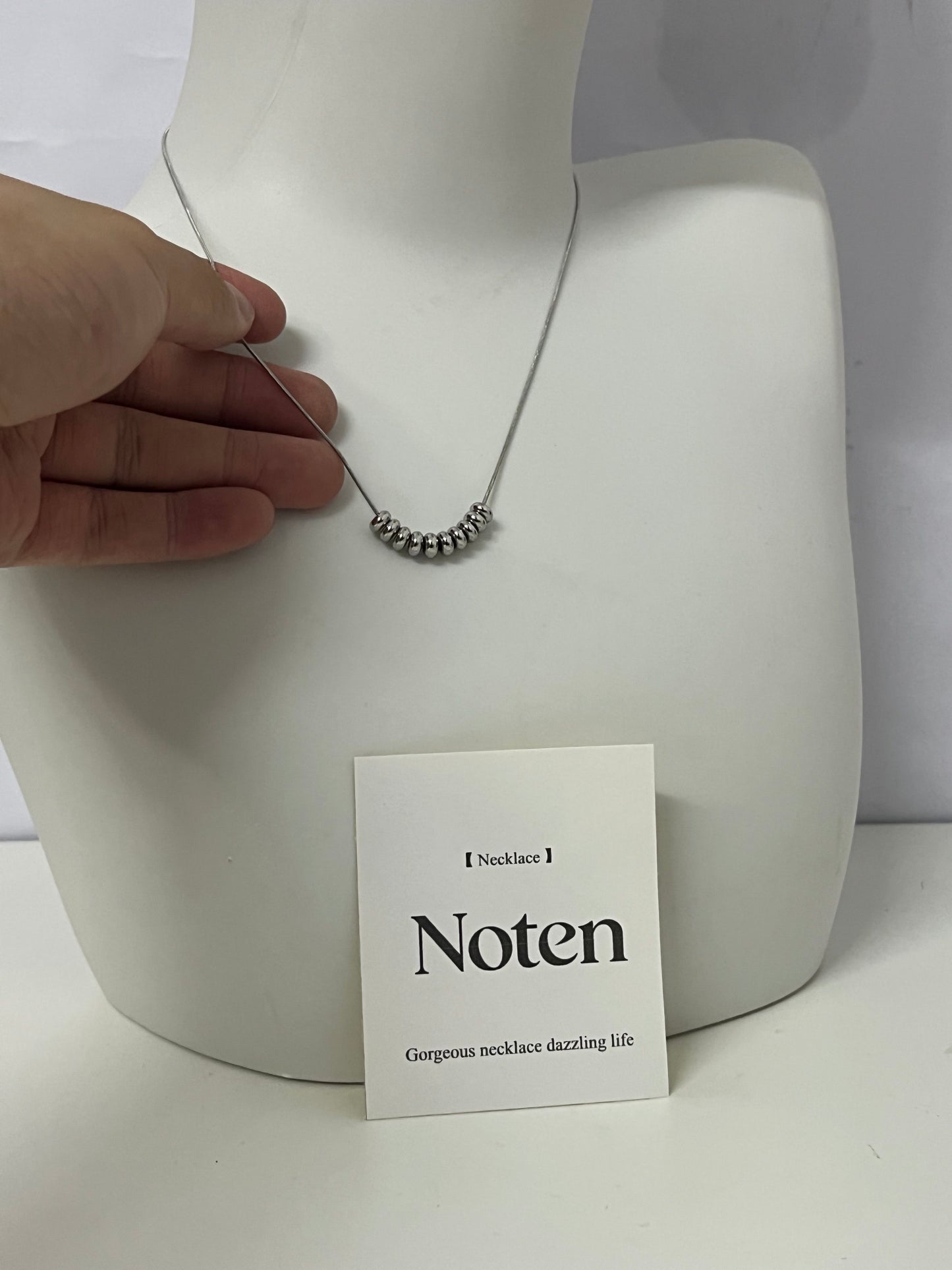 [Noten Necklaces [jewellery]]-Dainty Beaded Silver Necklace - Minimalist Versatile Everyday Collarbone Chain