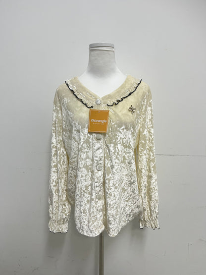 Novangle Sleepwear Velvet Ruffled Loungewear Jacket Gentle Texture Retro Elegance A Luxurious Choice for Home Relaxation