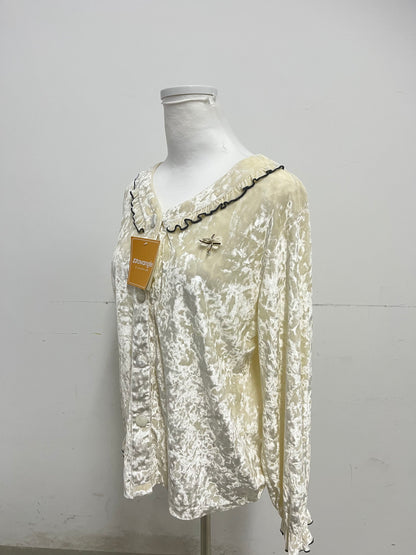 Novangle Sleepwear Velvet Ruffled Loungewear Jacket Gentle Texture Retro Elegance A Luxurious Choice for Home Relaxation