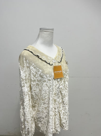Novangle Sleepwear Velvet Ruffled Loungewear Jacket Gentle Texture Retro Elegance A Luxurious Choice for Home Relaxation