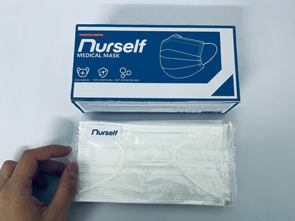 Nurself 50 Pcs White Disposable 3 Ply Earloop Face Masks,Fit for Adults