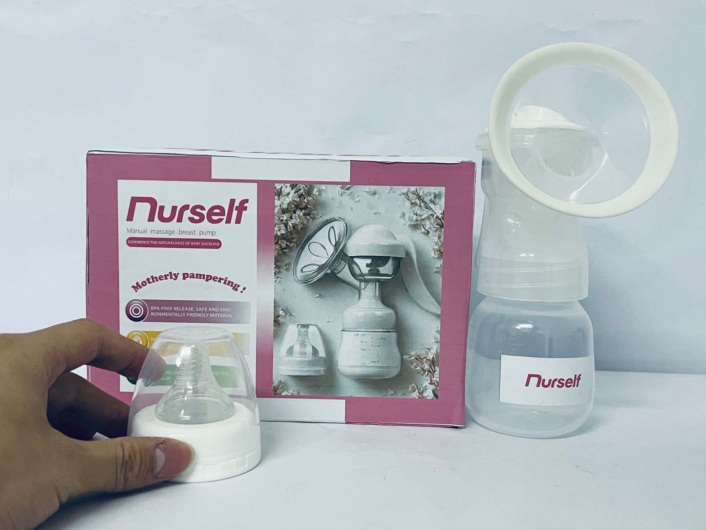 Nurself Manual Breast Pump, Silicone Hand Pump for Breastfeeding, Small Portable Manual Breast Milk Catcher, Baby Feeding Pumps & Accessories, White, Mothers Day Gifts, Travel Portable Breast Pump