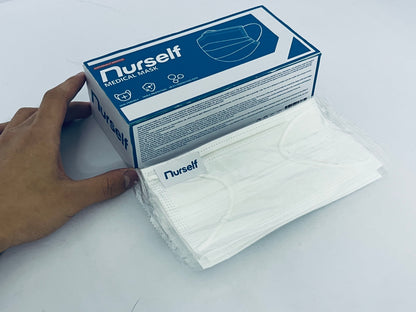 Nurself 50 Pcs White Disposable 3 Ply Earloop Face Masks,Fit for Adults