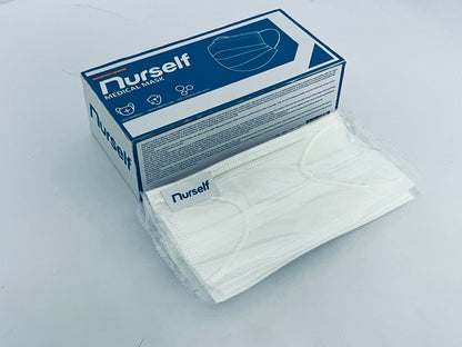 Nurself 50 Pcs White Disposable 3 Ply Earloop Face Masks,Fit for Adults