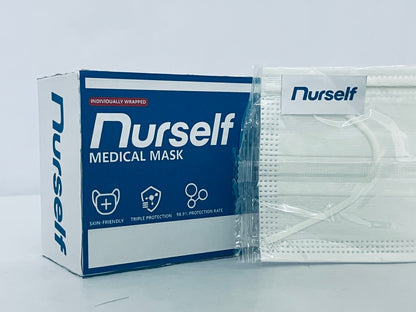 Nurself 50 Pcs White Disposable 3 Ply Earloop Face Masks,Fit for Adults