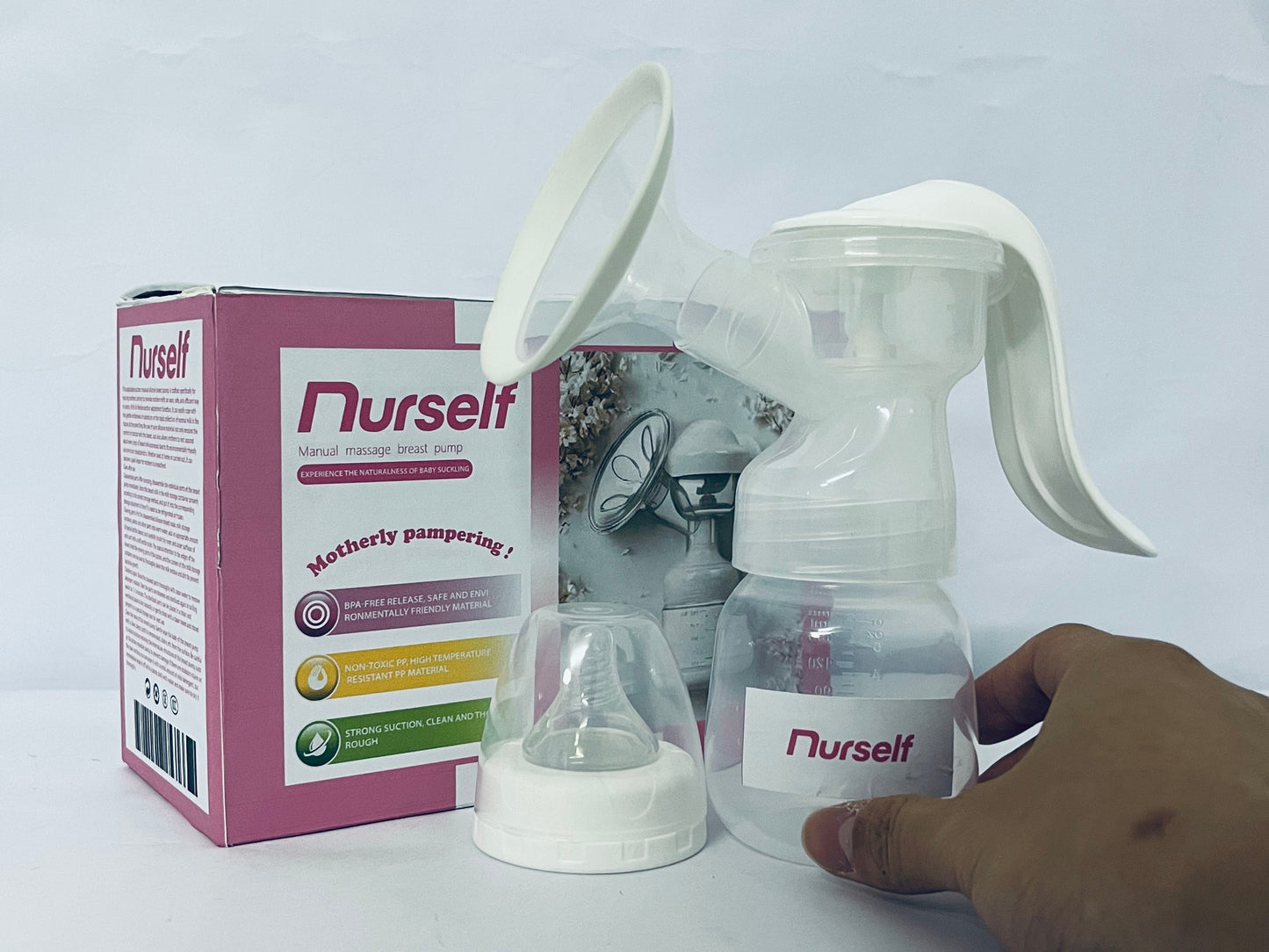 Nurself Manual Breast Pump, Silicone Hand Pump for Breastfeeding, Small Portable Manual Breast Milk Catcher, Baby Feeding Pumps & Accessories, White, Mothers Day Gifts, Travel Portable Breast Pump