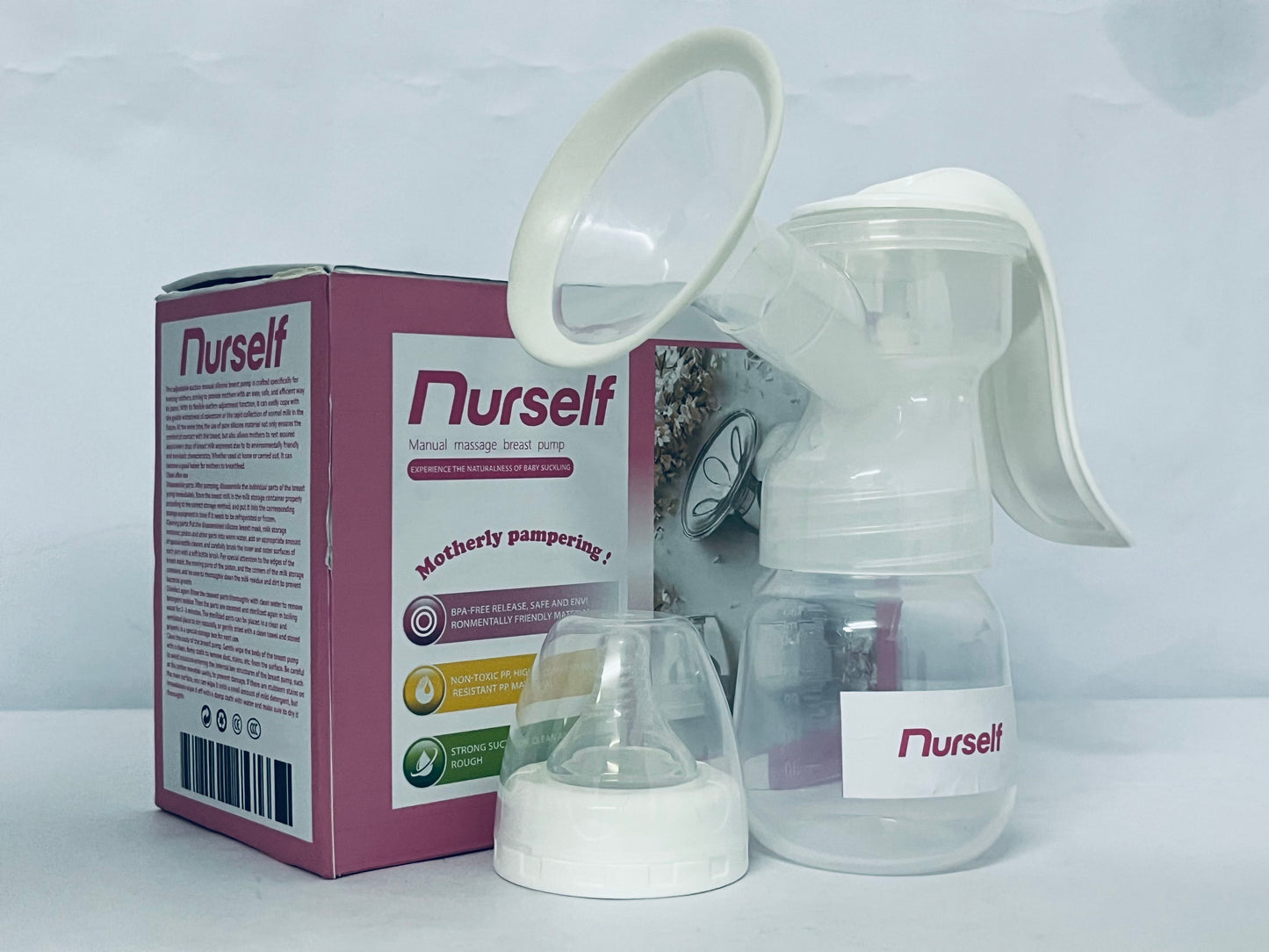 Nurself Manual Breast Pump, Silicone Hand Pump for Breastfeeding, Small Portable Manual Breast Milk Catcher, Baby Feeding Pumps & Accessories, White, Mothers Day Gifts, Travel Portable Breast Pump