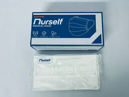 Nurself 50 Pcs White Disposable 3 Ply Earloop Face Masks,Fit for Adults