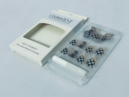 OASISCENT 24Pcs Full Cover Reusable False Nails Kits, Press on Nails Coffin Shape, Stick on Finger Nails with Designs, Glue on Nails Short Square