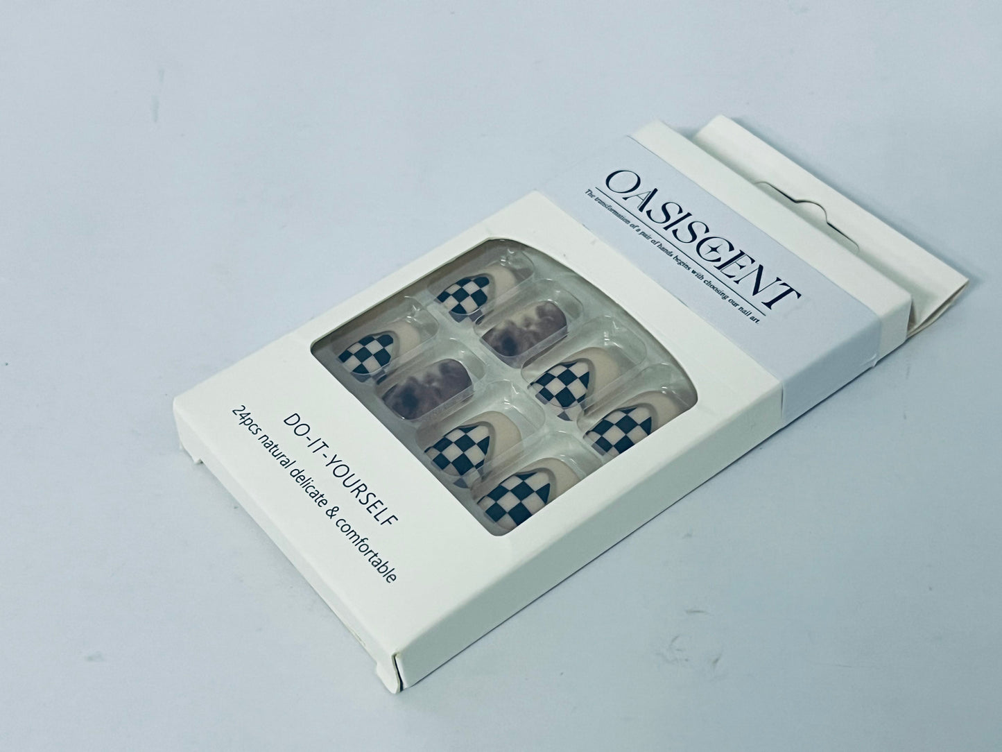 OASISCENT 24Pcs Full Cover Reusable False Nails Kits, Press on Nails Coffin Shape, Stick on Finger Nails with Designs, Glue on Nails Short Square