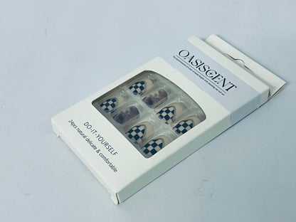OASISCENT 24Pcs Full Cover Reusable False Nails Kits, Press on Nails Coffin Shape, Stick on Finger Nails with Designs, Glue on Nails Short Square
