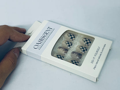 OASISCENT 24Pcs Full Cover Reusable False Nails Kits, Press on Nails Coffin Shape, Stick on Finger Nails with Designs, Glue on Nails Short Square