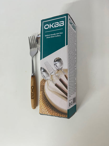 OKBB Flatware Set - Rustic Walnut & Stainless Steel for Chic Dining