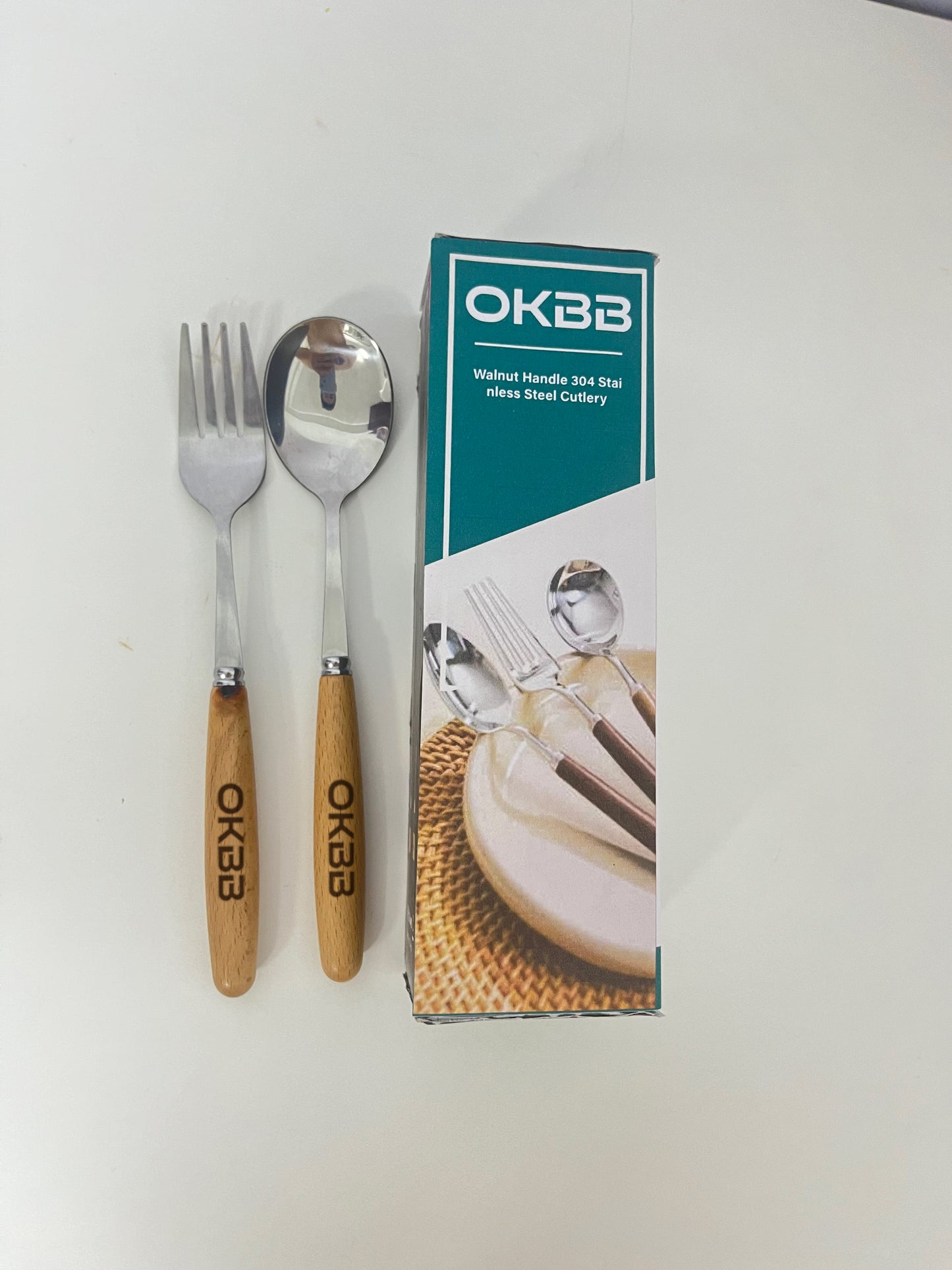 OKBB Flatware Set - Rustic Walnut & Stainless Steel for Chic Dining