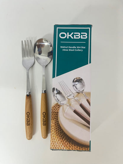 OKBB Flatware Set - Rustic Walnut & Stainless Steel for Chic Dining