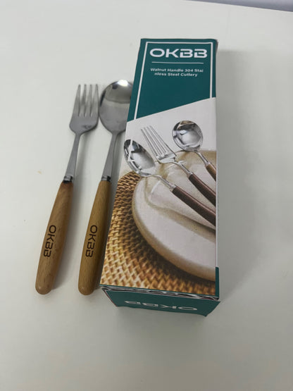 OKBB Flatware Set - Rustic Walnut & Stainless Steel for Chic Dining