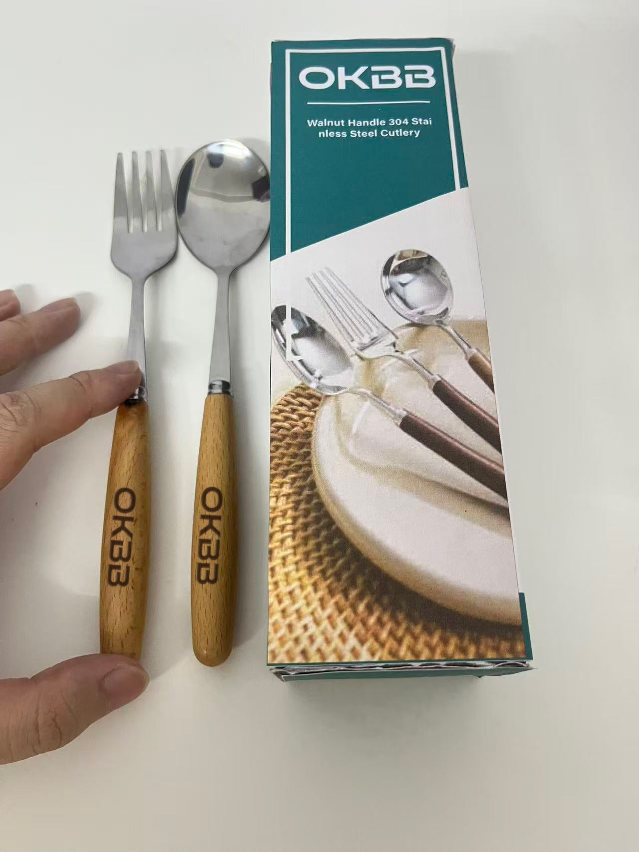 OKBB Flatware Set - Rustic Walnut & Stainless Steel for Chic Dining
