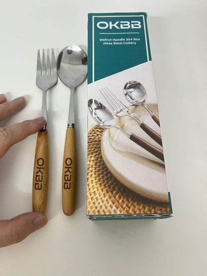 OKBB Flatware Set - Rustic Walnut & Stainless Steel for Chic Dining